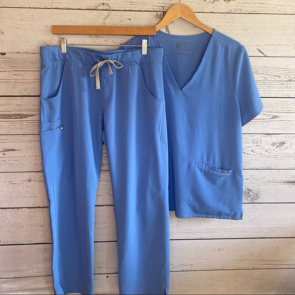 Figs Scrub Set Size Large Blue Drawstring Pants